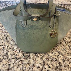 Michael Kors Portia Small Bucket Tote Bag Suede Green